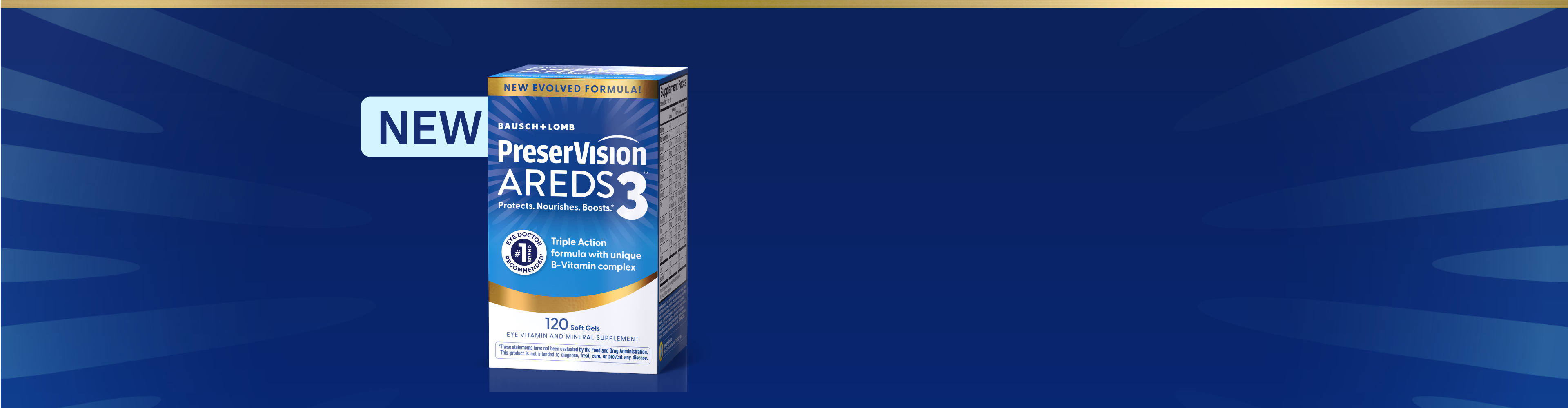 PreserVision AREDS 3 Soft Gels package with orange New sticker in the top left.
