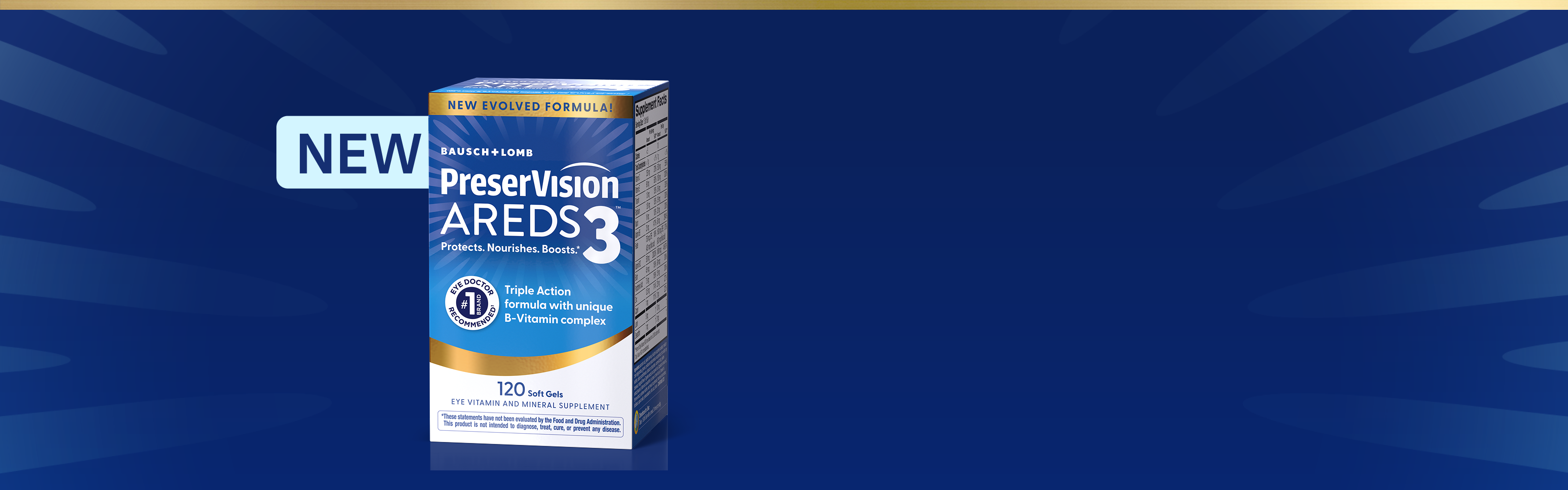 PreserVision AREDS 3 Soft Gels package with orange New sticker in the top left.