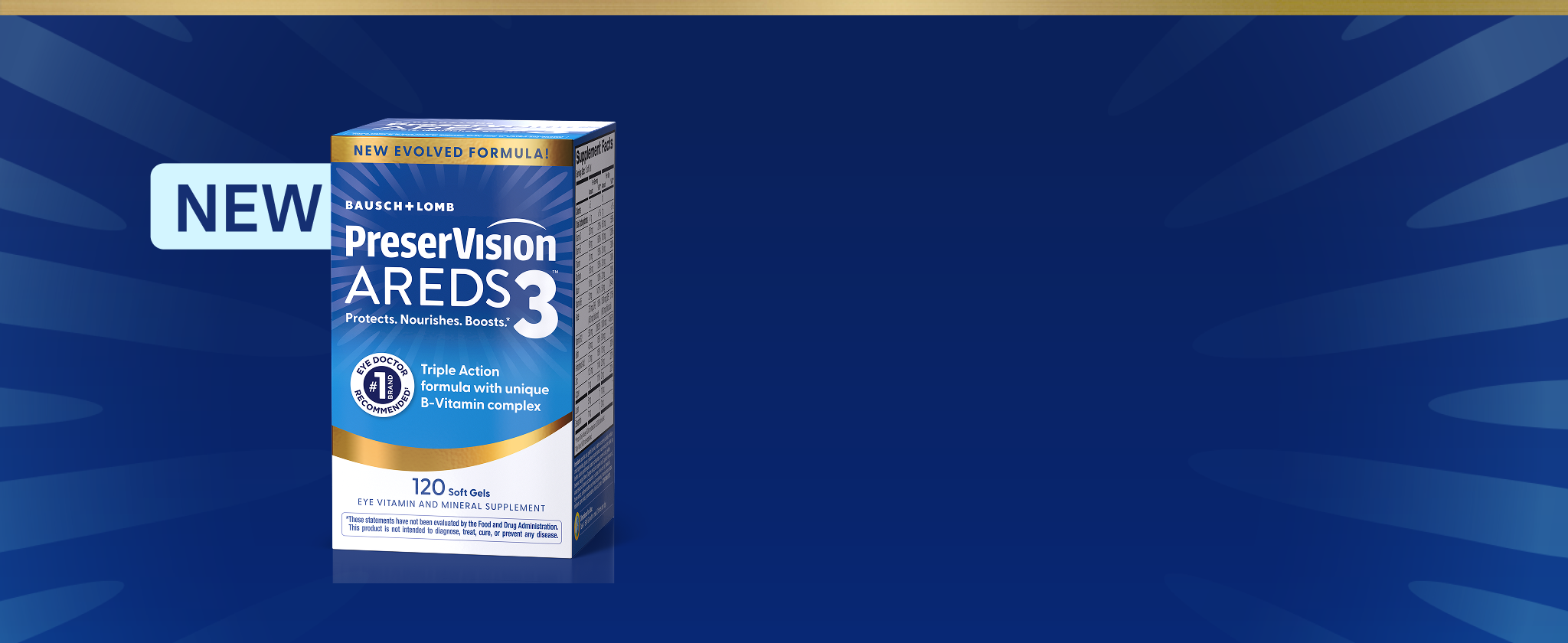 PreserVision AREDS 3 Soft Gels package with orange New sticker in the top left.