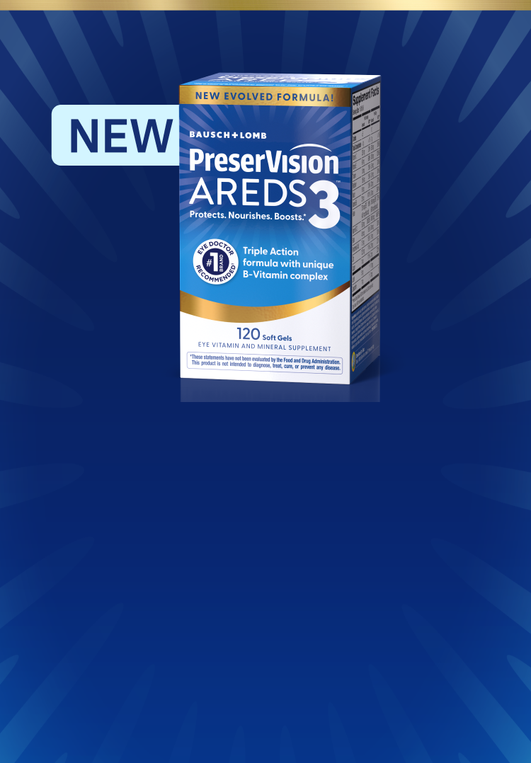 PreserVision AREDS 3 Soft Gels package with orange New sticker in the top left.