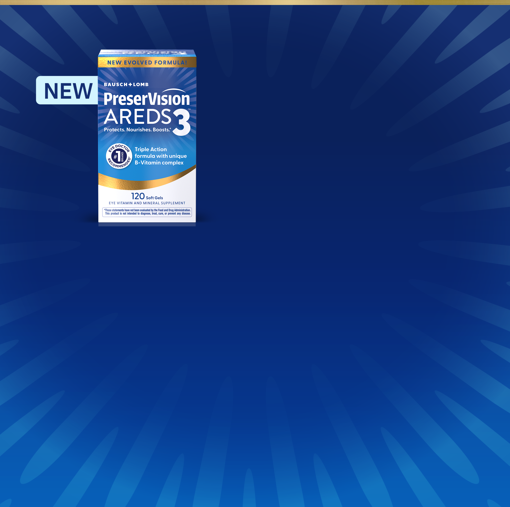 PreserVision AREDS 3 Soft Gels package with orange New sticker in the top left.