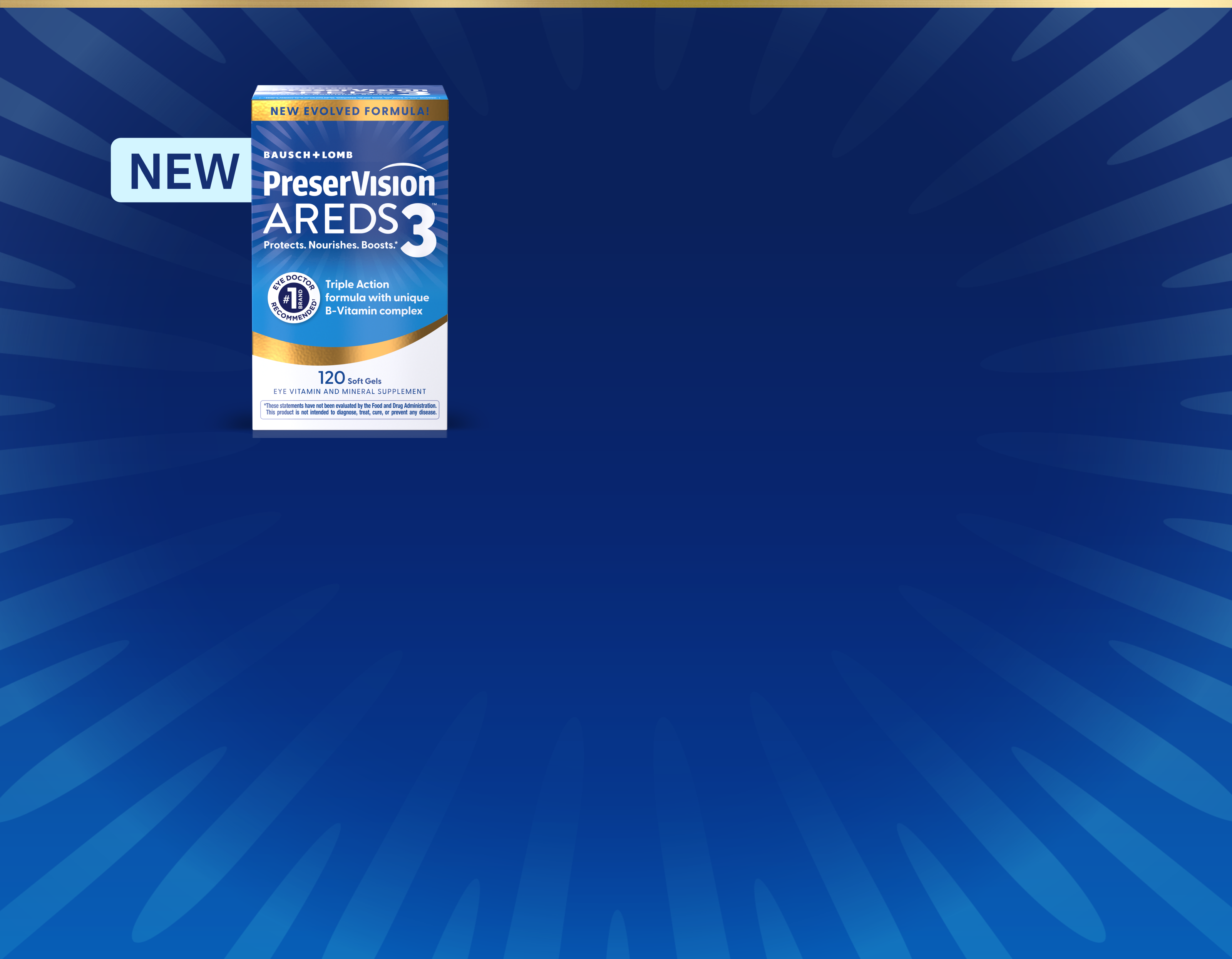 PreserVision AREDS 3 Soft Gels package with orange New sticker in the top left.