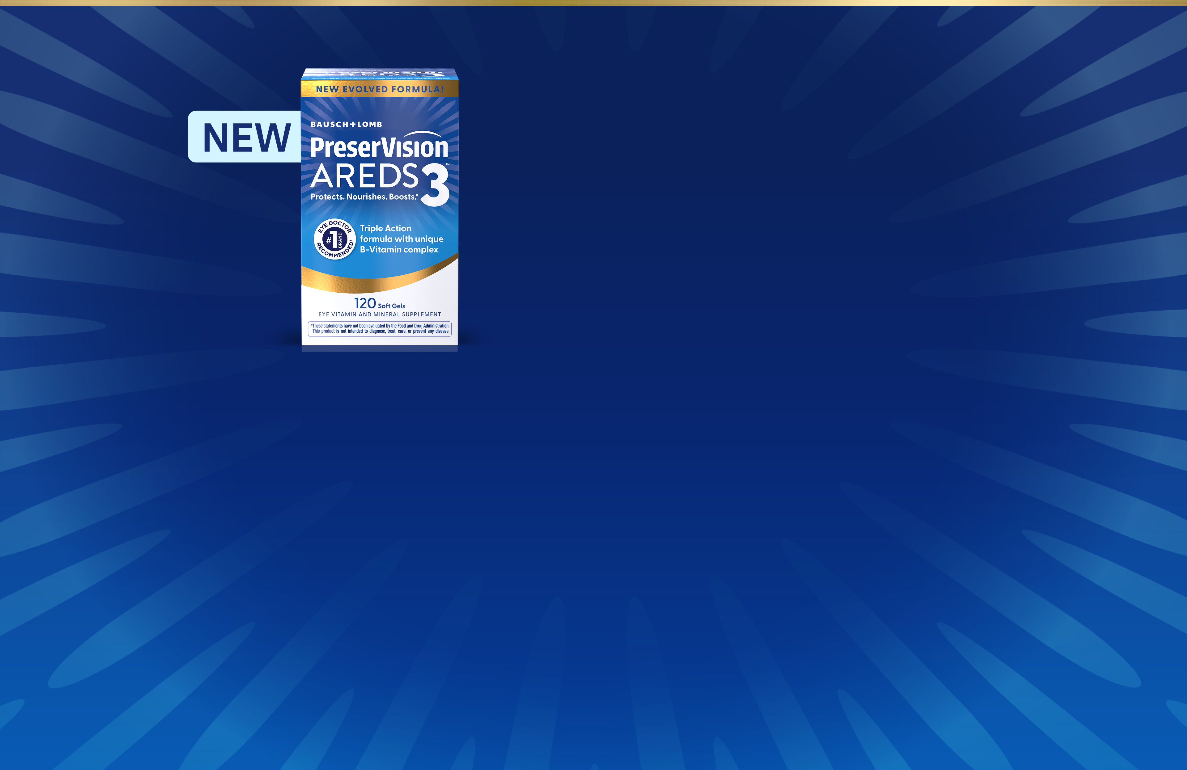 PreserVision AREDS 3 Soft Gels package with orange New sticker in the top left.